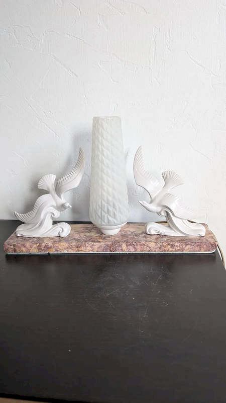 Sculpture oiseaux regule sur vague lampe vintage