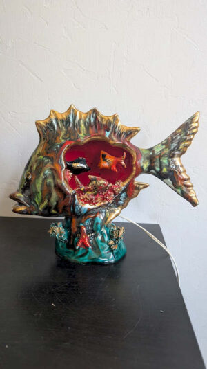 Lampe veilleuse Vallauris poisson céramique vintage 60 70