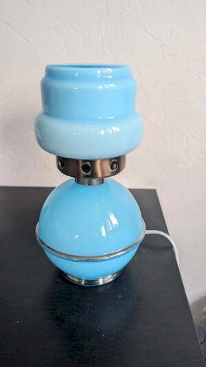 Luminaire ancien bleu azur lampe champignon vintage sublime