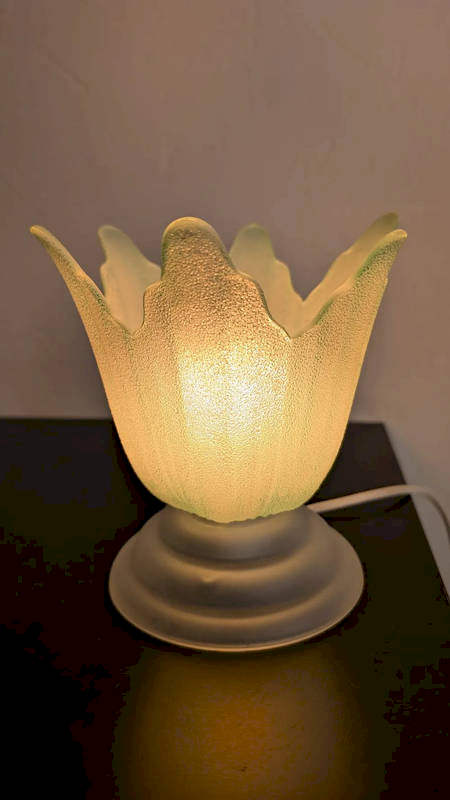 Lampe Tulipe Vintage en Verre Givré Vert d’Eau - Luminaire Artisanal – Image 3