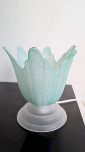 Lampe Tulipe Vintage en Verre Givré Vert d’Eau