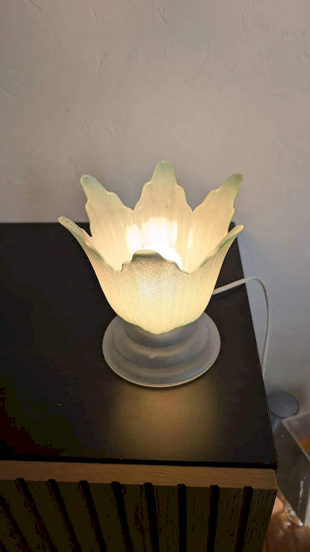 Lampe Tulipe Vintage en Verre Givré Vert d’Eau - Luminaire Artisanal – Image 2