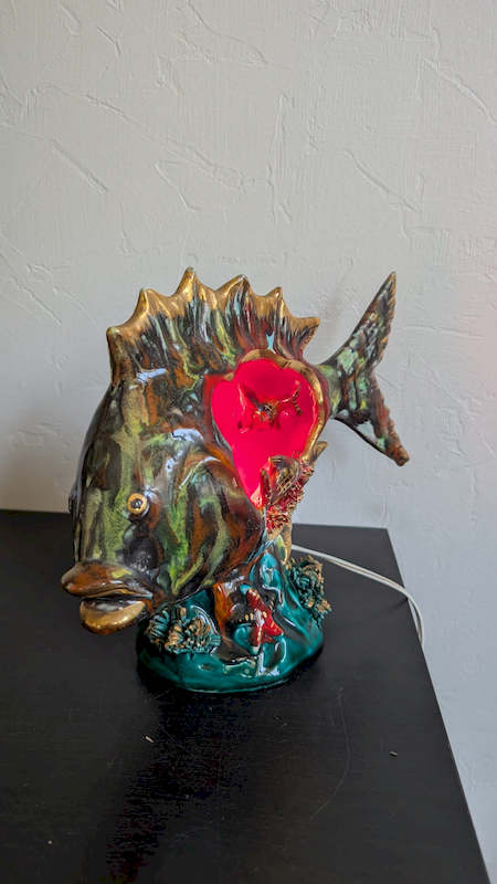 Profil complet poisson exotique en céramique lampe veilleuse Vallauris