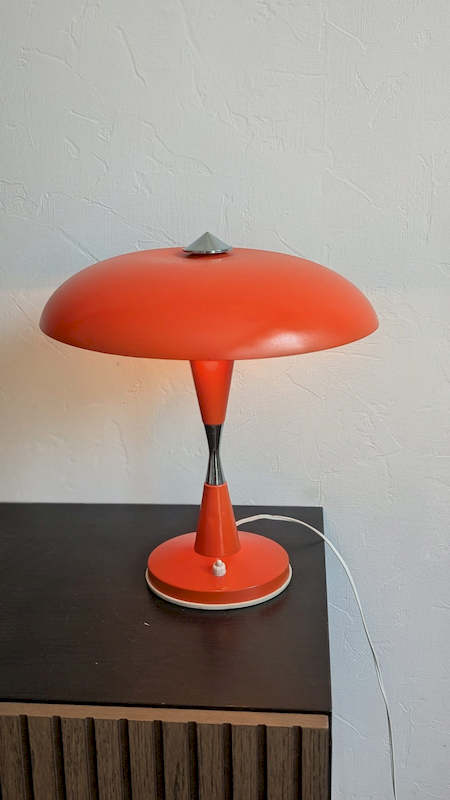 Lampe mushroom vintage orange en métal design Space Age années 70