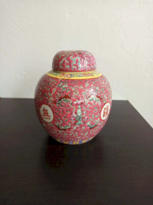 Pot a gingembre porcelaine rose vintage wanshou wujiang decoration asiatique
