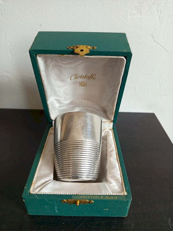 Timbale de bapteme vintage Christofle metal argente modele anneaux