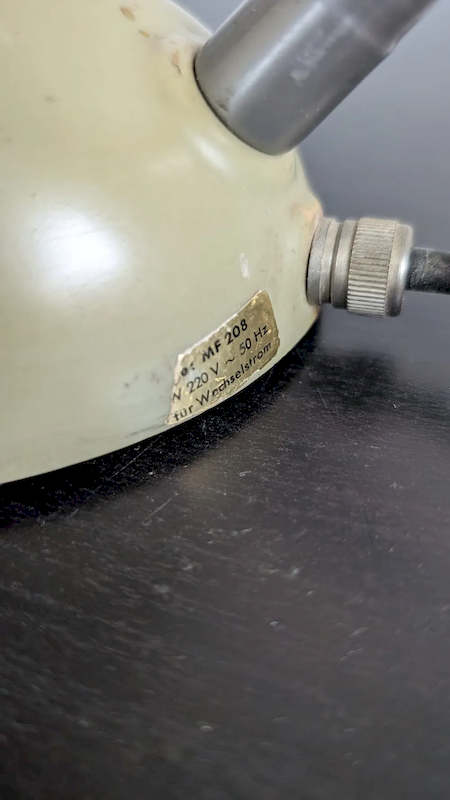 étiquette origine modèle MF 208 lampe vintage fabrication allemande