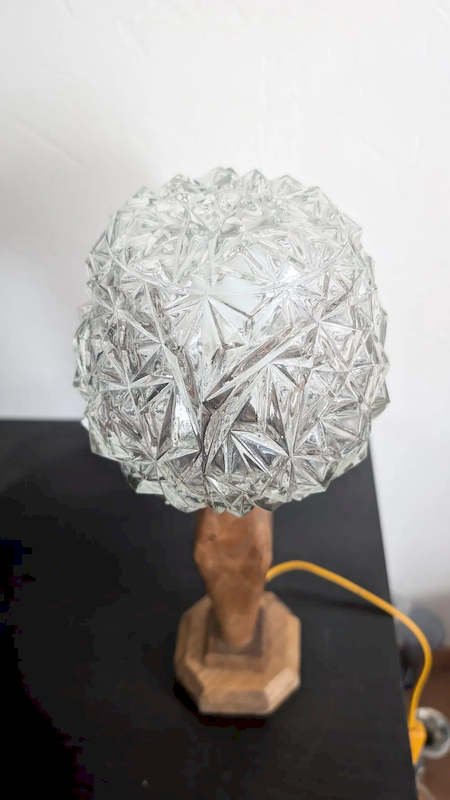 Globe en verre clair facetté spectaculaire de la lampe vintage