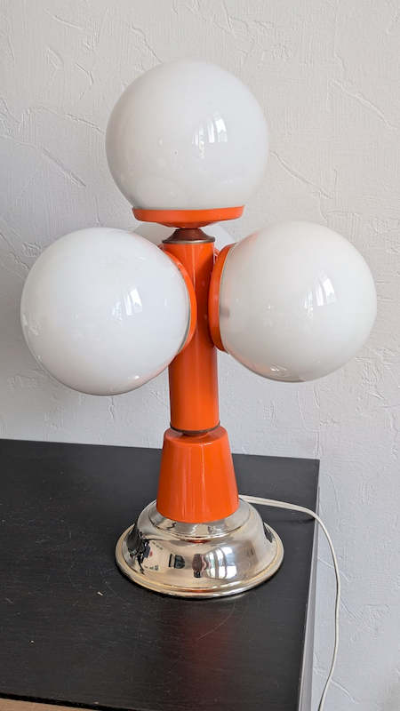 Lampe au design atomique orange 4 globes opaline vintage