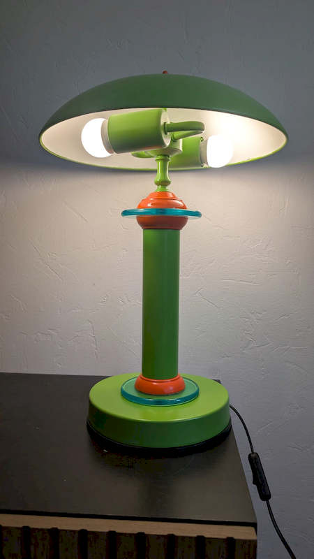 Luminaire pop des années 1980 avec double ampoule sous abat-jour vert