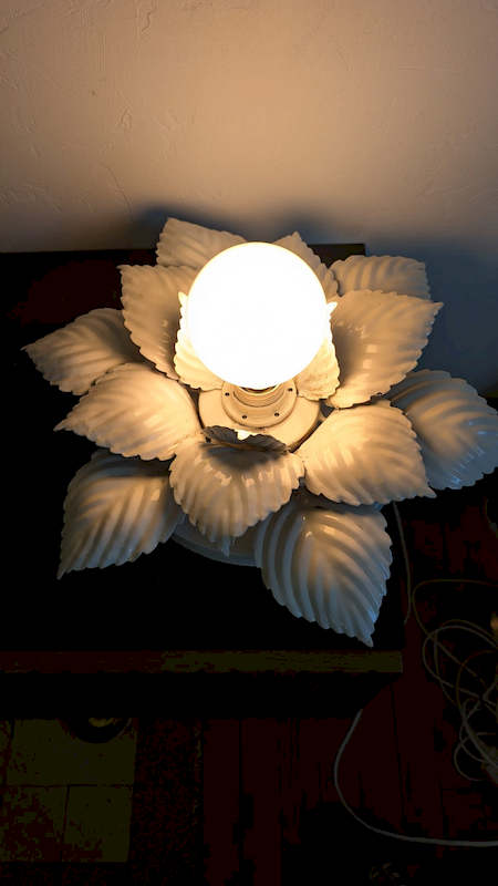 Lampe vintage fleur allumée diffusant une lumière spectaculaire