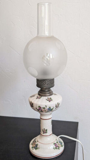 lampe à poser vintage style shabby chic céramique craquelée fleurs