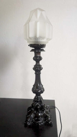 Luminaire ancien lampe de table métal noir style Baroque