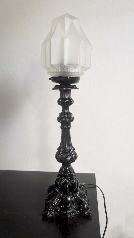 Luminaire ancien lampe de table métal noir style Baroque