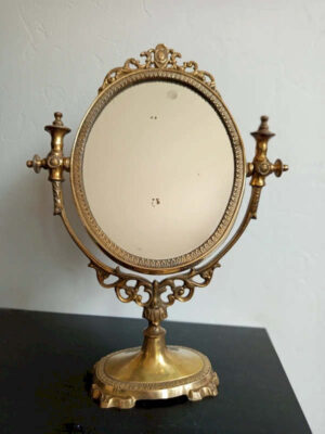 miroir vintage psyché de table métal doré ciselé face