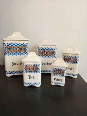 série complète 5 pots denrées céramique vintage urbach frères