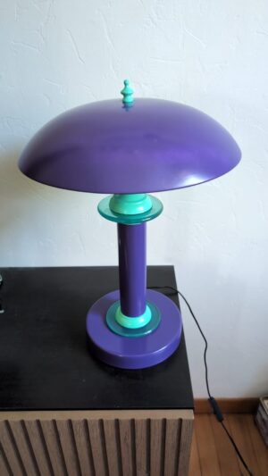 Lampe postmoderne vintage CIMA Ovni restaurée en violet et turquoise