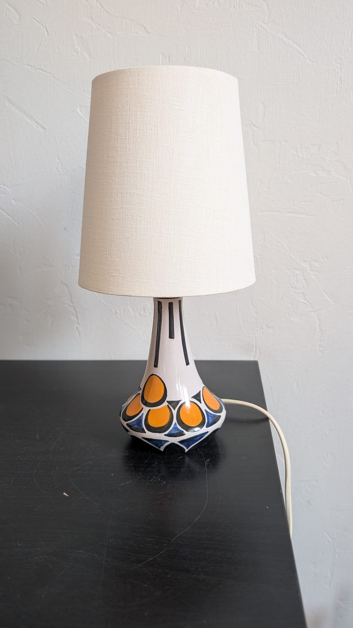 lampe-henri-delcour-faience-motifs-orange-bleu