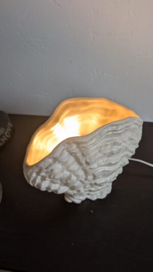 Éclairage tamisé chaleureux émis par la lampe coquillage céramique