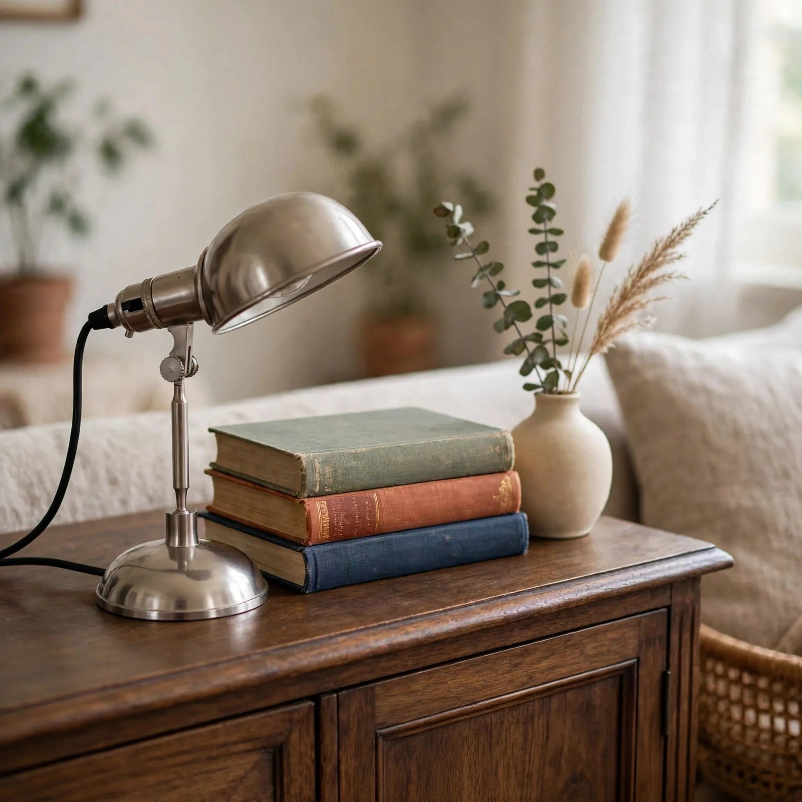 Lampe de table articulée vintage style Metek en acier brossé avec réflecteur orientable